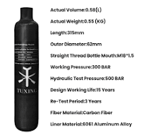 TUXING 30Mpa 4500Psi 30Mpa 0.58L 580cc Carbon Fiber Cylinder High Pressure  Gas Cylinder Paintball HPA Tank Hunting for PCP Air Rifle Gun Daystate FX  ...