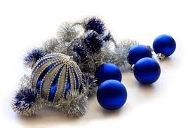 Silver and blue, especially pale ice blue, is one of my favorite choices for a really magical winter wonderland look and feel. Blue Christmas Balls With Silver Tinsel Stock Image Colourbox
