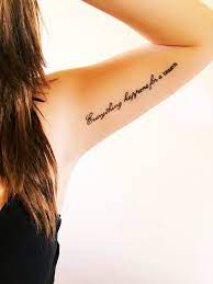 These are their tattoos — and the powerful stories behind them. My Everything Happens For A Reason Tattoo Inspirational Tattoos Inner Bicep Tattoo Bicep Tattoo Women