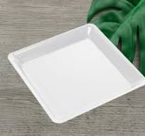 4 Heavy Duty 12" White Square Plastic Serving Platters - Decorative Wedding & Party Trays