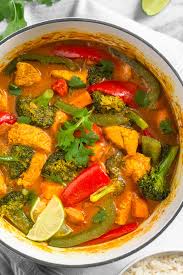 This easy recipe for whole roast chicken is cooked in a dutch oven and has crispy skin smothered in lemon, garlic, rosemary butter! Thai Coconut Chicken Curry Paleo Whole30 Eat The Gains