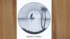 How to draw simple scenery for beginners | drawing sunset scenery. Sunset Scenery Drawing In Pencil For Beginners Step By Step Sea Beach Geometric Artwork Drawings Disney Drawings Sketches
