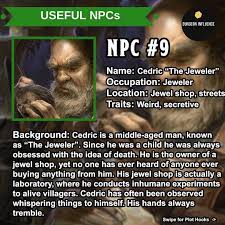 Dungeon Influence On Instagram Useful Npcs This Is Cedric The Jeweler Cedric Is Dungeon D D Dungeons And Dragons Dungeons And Dragons Classes