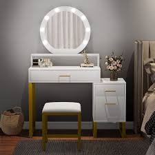An elegant bedroom may mean a luxurious, classic style to one but may mean otherwise to another. Buy Tribesigns Vanity Table Set With Lighted Mirror Elegant Makeup Table With Stool And Drawers For Women And Girls Modern Dressing Table For Bedroom White Gold Online In Indonesia B094xnz6qx