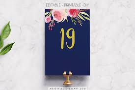 Table Number Navy Blue Diy Table Number Number Template Printable Wedding Reception Card Table Wedding Floral Table Numbers Watercolour Wedding Stationery