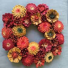 Fall Zinnia Pinecone Wreath Pine Cone Crafts Pine Cone Art Wreath Crafts