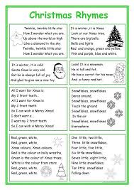 Christmas Rhymes Christmas Worksheets English Rhymes Christmas Poems