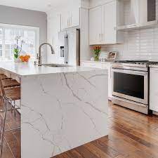 Quartz Countertop In A Waterfall Edge Yes Please Contractor Jdsconstruction Photographer Christykos Modern Kitchen Design Kitchen Design Kitchen