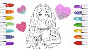 Coloring page barbie and cat | screenfonds. Barbie Coloring Book Page Barbie With Cute Dog Cat Colouring Colour Drawing Videos Tutu Toy Youtube