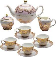 Grace Teaware 11 Piece Porcelain Tea Set Gold Lace Pink Tea Porcelain Tea Set Tea Set
