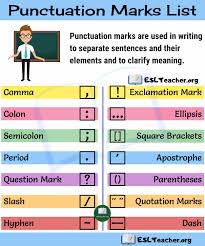 Punctuation Marks List 14 Punctuation Marks You Need To Master Esl Teachers English Phrases Learn English Vocabulary Punctuation Marks