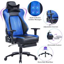 Von Racer Big Amp Tall 350lbs Massage Gaming Chair With Retractable Footrest Adjustable Back Angle And A Gaming Chair Pu Leather Chair Office Computer Desk