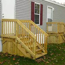 The addition of a deck to the area around doors can make for a more pleasant appearance and an upright railings should be no more than 3 inches apart. Wood Steps