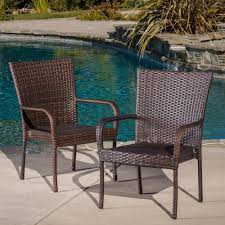 Noble House Multi Brown Stackable Wicker Outdoor Dining Chairs Set Of 2 12407 The Home Depot In 2020 Outdoor Wicker Chairs Outdoor Wicker Patio Furniture Wicker Dining Chairs