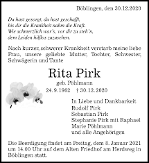 Branchenbuch pirk finden sie telefonnummern und adressen mit straßenkarte pirk. Traueranzeigen Von Rita Pirk Kreiszeitung Boblinger Bote