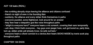 With the final chapter of this volume already having a release attack on titan 138: Chapter 138 Leaks Titanfolk