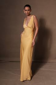 Nadia Maxi Satin Dress With Back Cowl - Lemon | MESHKI | Size M | Afterpay Available | Women's Fashion Brand