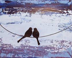 Abstract Birds On A Wire Painting Love Bird Painting Abstract Bird On A Wire Painting Purple Etsy Nursery Canvas Wall Art Love Birds Painting Hand Painting Art