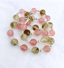 Tiger And Cherry Quartz Gemstone Necklace Multi Coloured Beaded Jewellery Pink Brown Semi Precious Semi Precious Stone Necklaces Pink Necklace Brown Necklace