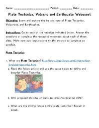 Plate Tectonics Volcano And Earthquake Webquest Plate Tectonics Webquest Earthquake