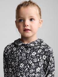 Mango Kids' Kai Cotton Floral Print Shirt Dress, Navy/White