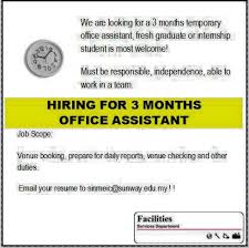 Student needing some extra cash? Sunway University Hiring 3 Months Office Assistant Intern