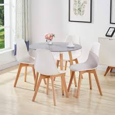 Gray and white dining room table. Goldfan Dining Table And 4 Chairs Kitchen Table Morden Wood Round Dining Room Set Grey White Energy Class A Buy Online In Qatar At Qatar Desertcart Com Productid 172990520