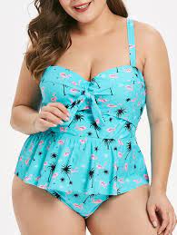 Swimwear Light Aquamarine Plus Size Flamingo Print Underwire Tankini Set Gamiss Plus Size Tankini Tankini Set Tankini