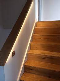 With clear plexiglass and some. Oak Staircase And Handrail With Custom Led Strip Lighting Cottage Renovation 30x40 House Plans Stair Handrail