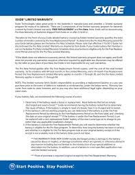 Exide Limited Warranty