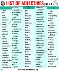 List Of Adjectives A Huge List Of 900 Adjectives In English For Esl Learners English Study Online List Of Adjectives Adjectives Common Adjectives