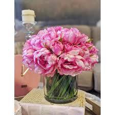 Artificial glass flowers, flower brooches, vases. Faux Magenta Pink Peony Floral Arrangement In Glass Vase Reviews Joss Main