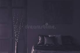 Combining a dark shade of purple with black will surely add a glamorous touch to the girls bedrooms. Purple Dark Bedroom Interior Stock Image Image Of Blue Interior 119209283