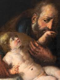 Touching Depiction of Fatherly Love, Painting Joseph and Child, 17th C,  Baroque For Sale at 1stDibs