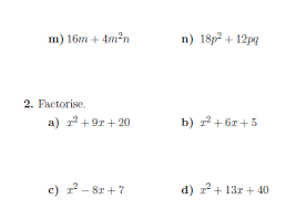 Factorisation Worksheet With Solutions Algebraic Expressions Quadratics Worksheets