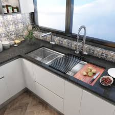 Check spelling or type a new query. Enthous Workstation 48 Inch Undermount 16 Gauge Double Bowl Stainless Steel Kitchen Sink W Integrated Ledge 15mm Tight Radius Premium Accessories Dish Rack Colander Cutting Board Grid