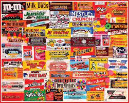 Some of the candy featured includes junior mints, mallo cups, sugar babies, sugar daddies, m&m's, tootsie rolls, snickers, sky bar, 3 musketeers, jujubes, turkish taffy, and dots. Ch Is For Chocolate Candy Wrappers Candy Vintage Candy