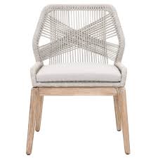 Set Of 2 Chairs Taupe And White Flat Rope Natural Gray Mahogany Pumice Fabric 100 Olefin Rope Side Chairs Dining Outdoor Dining Chairs Dining Chairs