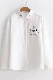 Klassische shirts, boots & slipper. Cat Leaf Embroidered Pocket Lapel Collar Long Sleeve Button Down Leisure Shirt Beautifulhalo Com