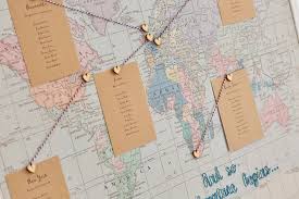 Embroidered Fabric World Map Wedding Table Plan