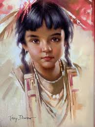Troy Denton Signed Oil Painting, Native Girl