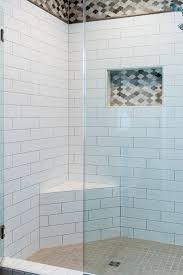White Tiled Shower With Accent Tiled Niche And Strip Shower Accent Tile White Tile Shower Shower Tile