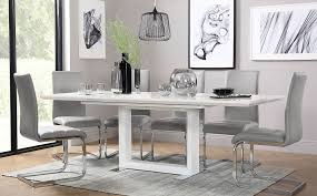 Tokyo White High Gloss Extending Dining Table With 6 Perth Light Grey Leather Chairs Furniture Choice Dining Table Chairs Furniture Choice Dining Room Table