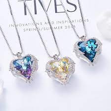 Swarovski Angel Wing Hugged Necklace Swarovski Heart Necklace Swarovski Heart Swarovski Crystal Hearts