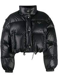 Prada Removable Sleeves Cropped Puffer Jacket Farfetch In 2021 Cropped Puffer Jacket Puffer Jacket Outfit Black Puffer Jacket