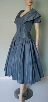 1950s Taffeta New Look Cocktail Dress In Ice Blue Portrait Collar Vintage Gowns Fifties Fashion Vintage Outfits
