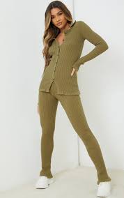 Guys pants mens stretch trousers brown khaki pants red khaki pants light grey dress pants gray club monaco, une autre mode d'amérique. Khaki Ribbed Knitted Flare Trousers Prettylittlething Il