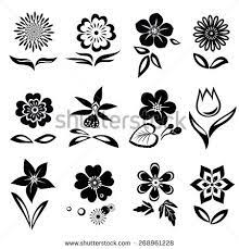 Chamomile Primula Anemone Tulip Gowan Orchid Dog Daisy Petunia Flower Set Spring Flowers Black C Flower Silhouette Petunia Flower Leaves Illustration