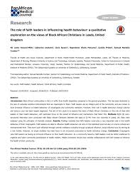 Pdf The Role Of Faith Leaders In Influencing Health Behaviour A Qualitative Exploration On The Views Of Black African Christians In Leeds United Kingdom