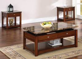 Jas Cherry Faux Marble Lift Top Coffee End Table Set 80020 Set Granite Coffee Table Coffee Table Coffee Table Furniture